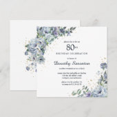 ダスティーブルーのピーコックフラワー 80歳の誕生日 招待状 (正面/裏面)