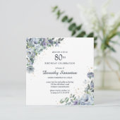 ダスティーブルーのピーコックフラワー 80歳の誕生日 招待状 (スタンド正面)