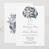 ダスティーブルーのピーコックローズ＆グリッターのブライズメイドパーティー 招待状 (正面/裏面)