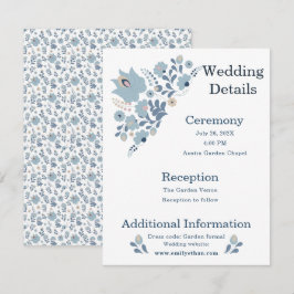 ダスティーブルーのフォークフラワーの結婚式の詳細 エンクロージャーカード
