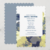 ダスティーブルーのブライダルシャワーイエローフローラルアートウェディング 招待状 (正面/裏面)