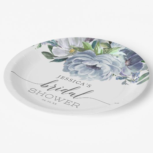 ダスティーブルーのブライダルシャワー ペーパープレート (アングル)