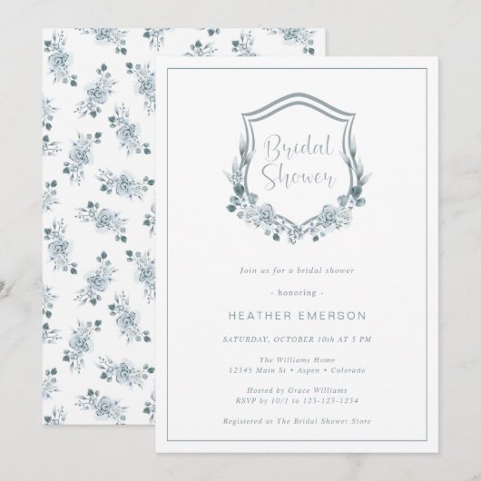 ダスティーブルーのブライダルシャワー 招待状 (正面/裏面)