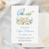 ダスティーブルーのベビーカー フラワーベビーシャワー 招待状