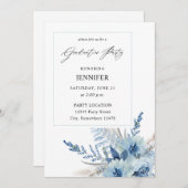 ダスティーブルーのボヘミアンフラワー卒業パーティー 招待状 (正面/裏面)