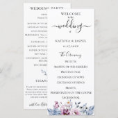 ダスティーブルーのマーブルの水彩花のウェディング プログラム (正面/裏面)