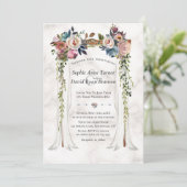 ダスティーブルーのミスティーフラワーのキャノピー大理石ウェディング 招待状 (スタンド正面)