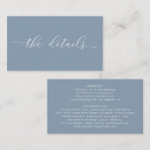 ダスティーブルーのミニマルでシンプルな結婚式の詳細 エンクロージャーカード (正面/裏面)