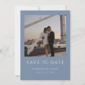 ダスティーブルーのミニマルなSave the Date招待状 招待状 (正面)