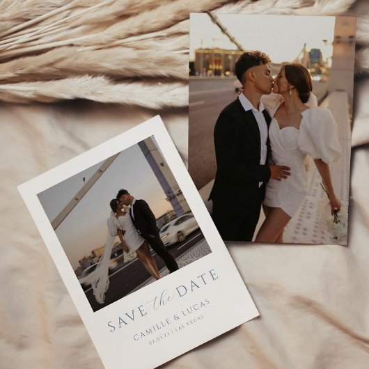 ダスティーブルーのミニマルなSave the Date招待状 招待状