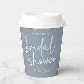 ダスティーブルーのミニマルスクリプトスタイルのプリンセスシャワー 紙コップ (正面)