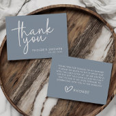 ダスティーブルーのミニマルスクリプト ブライダルシャワーフラット サンキューカード