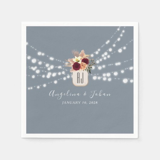 ダスティーブルーのメイソンジャー結婚式ナプキン スタンダードカクテルナプキン (正面)