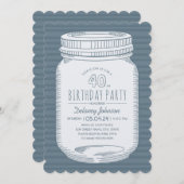 ダスティーブルーのメイソンジャー　ラスティック40歳の誕生日パーティー 招待状 (正面/裏面)