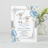 ダスティーブルーのメキシコの兄弟の男の子の洗礼と誕生日 招待状 (スタンド正面)