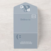 ダスティーブルーのモダンなタイポグラフィー大きなシンボル結婚式 オールインワン招待状 (外側)