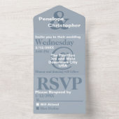 ダスティーブルーのモダンなタイポグラフィー大きなシンボル結婚式 オールインワン招待状 (内側)