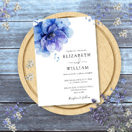 ダスティーブルーのモダンな水彩花柄のウェディング 招待状