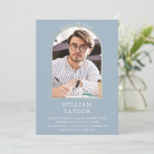 ダスティーブルーのモダンゴールドアーチ写真 卒業パーティー 招待状 (スタンド正面)