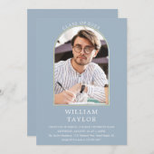 ダスティーブルーのモダンゴールドアーチ写真 卒業パーティー 招待状 (正面/裏面)