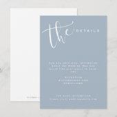 ダスティーブルーのモダンシンプルスクリプト結婚式の詳細 エンクロージャーカード (正面/裏面)