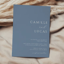 ダスティーブルーのモダン ミニマル ウェディング インビテーション