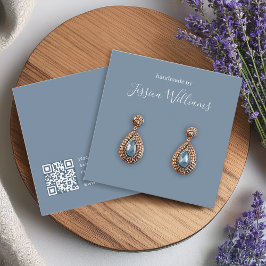 ダスティーブルーのモダンQRコードイヤリングディスカード