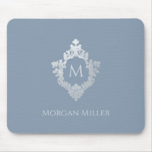 ダスティーブルーのモノグラム名 エレガント ヴィンテージクレスト