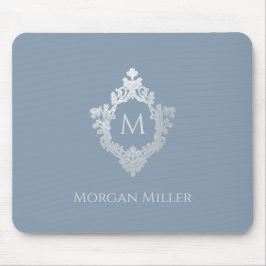 ダスティーブルーのモノグラム名 エレガント ヴィンテージクレスト マウスパッド