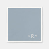 ダスティーブルーのモノグラム結婚式カクテル スタンダードカクテルナプキン (正面)