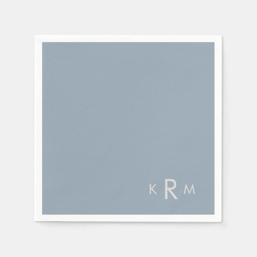 ダスティーブルーのモノグラム結婚式カクテル スタンダードカクテルナプキン (正面)