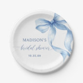 ダスティーブルーのリボン 彼女は結婚する ブライダルシャワー ペーパープレート (正面)