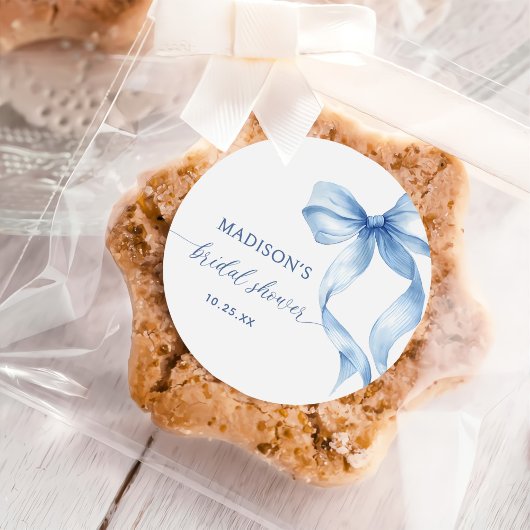 ダスティーブルーのリボン 彼女は結婚する ブライダルシャワー ラウンドシール