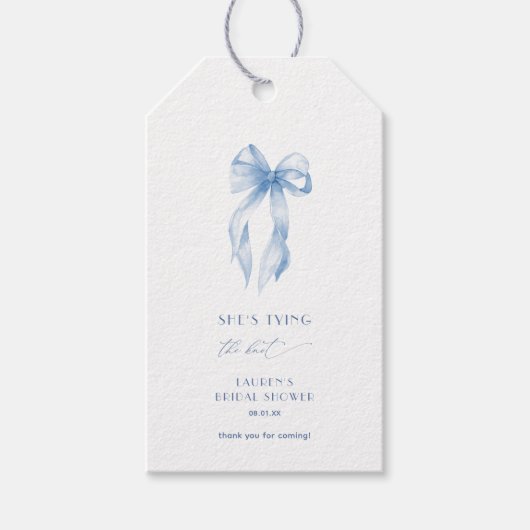 ダスティーブルーのリボン 結婚式のサプライズパーティー ギフトタグ (正面)