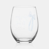 ダスティーブルーのリボン 結婚式前祝いパーティー ステムなしワイングラス (裏面)