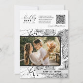 ダスティーブルーのレトロなトラベルQRコード写真ウェディング 招待状 (裏面)