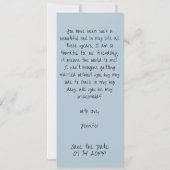 ダスティーブルーのレトロな写真ストリップの花嫁の提案 セーブザデート (裏面)