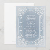 ダスティーブルーのロマンチックなヴィンテージのリハーサルディナー 招待状 (正面/裏面)