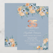 ダスティーブルーのローズストリングライト 35歳の誕生日 招待状 (正面/裏面)