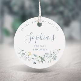 ダスティーブルーのワイルドフラワーのあるラスティックボーホー結婚前のお祝い フェイバータグ