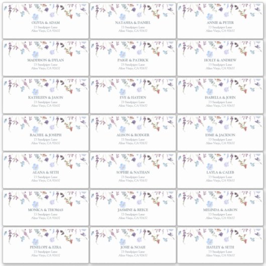 ダスティーブルーのワイルドフラワーのブライダルシャワーのゲスト住所ラベル シール (正面)