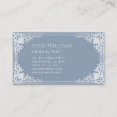 ダスティーブルーのヴィンテージエレガントスクリプトカリグラフィー 名刺 (裏面)