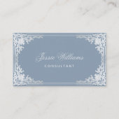 ダスティーブルーのヴィンテージエレガントスクリプトカリグラフィー 名刺 (正面)