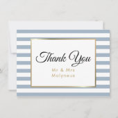 ダスティーブルーの偽ゴールド箔 結婚式のお礼 サンキューカード (正面)