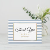 ダスティーブルーの偽金箔 結婚式のお礼カード サンキューカード (スタンド正面)