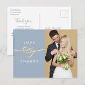 ダスティーブルーの写真付き結婚式お礼カード ポストカード (正面/裏面)