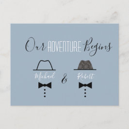 ダスティーブルーの同性婚ウェディング・セーブ・ザ・デート 案内ポストカード