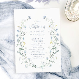 ダスティーブルーの小さなワイルドフラワーボーホーベイビーシャワー 招待状