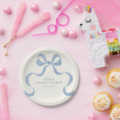 ダスティーブルーの手描きリボン ブライダルシャワー ペーパープレート (パーティー)