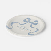 ダスティーブルーの手描きリボン ブライダルシャワー ペーパープレート (アングル)